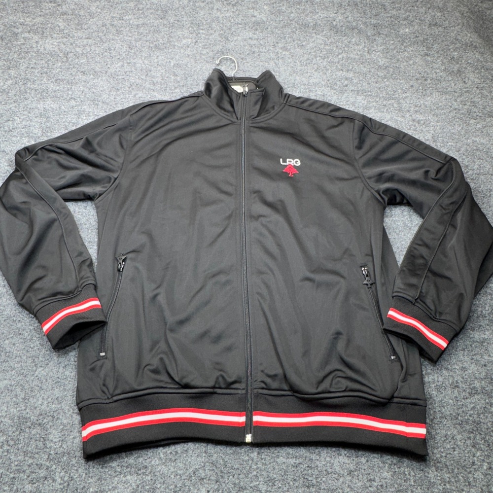 LRG Track Jacket Mens Large Black Red Stripe Full Zip Streetwear Skater Y2K